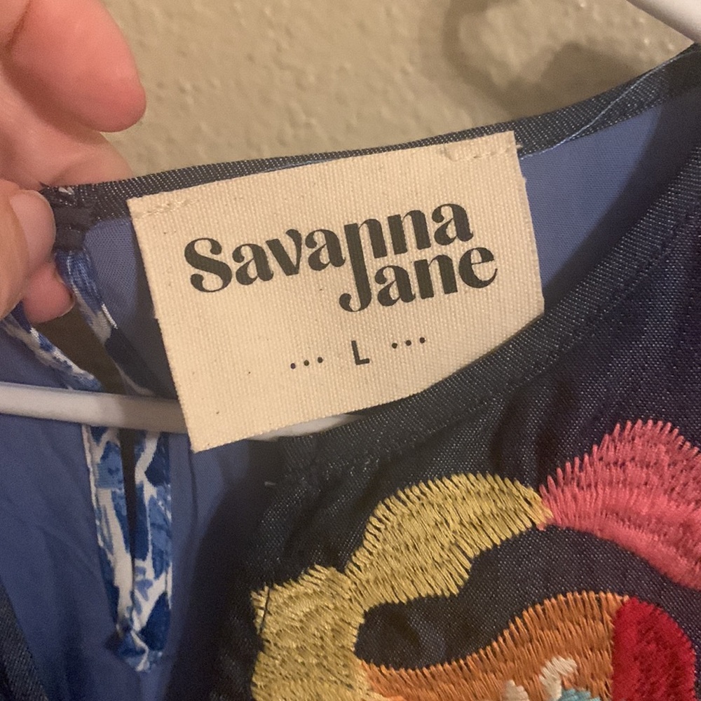 Savanna Jane blue sleeveless embroidered tunic dress L - Picture 3 of 4